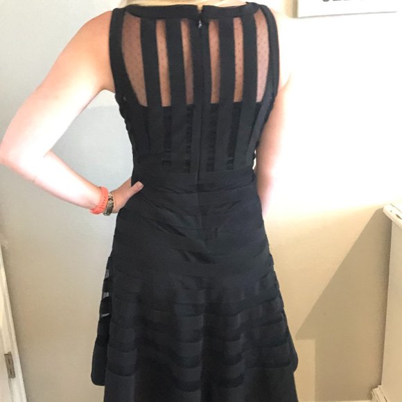 Dobby Mesh Striped Little Black Dress - Picture 3 of 10
